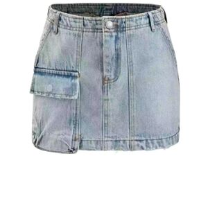 Denim Cargo Mini Skirt Light Wash Size Extra Large